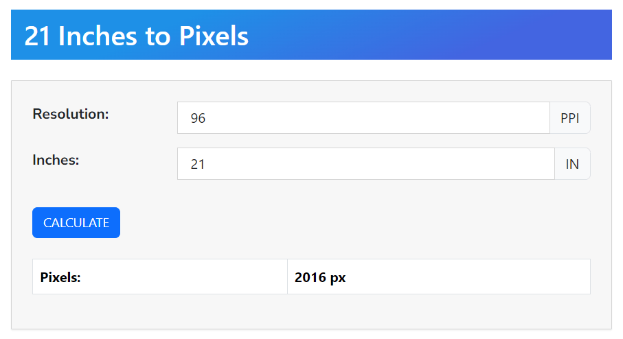 21 inches to pixels