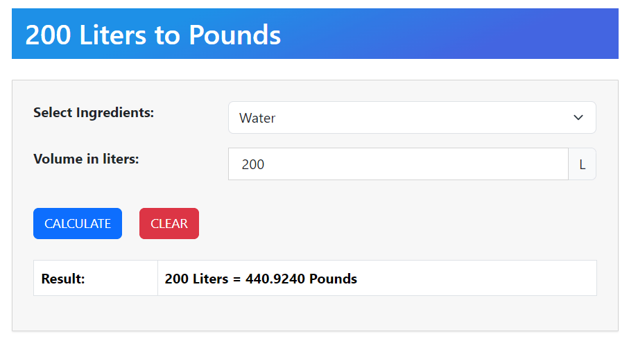200 liters to pounds