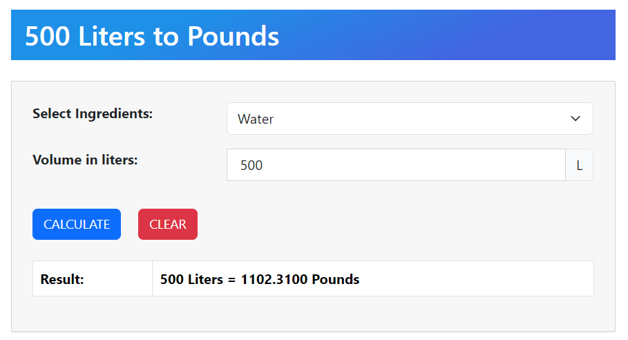 500 liters to pounds